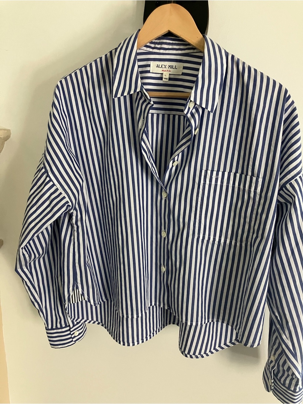 Alex Mill Kids Navy and White Vertical Stripe Button-Down